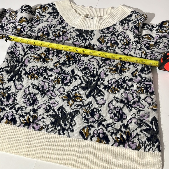 LOFT Floral Cream Sweater Large Wool Mohair Blend Super Soft Fall Winter Purple - Picture 4 of 5